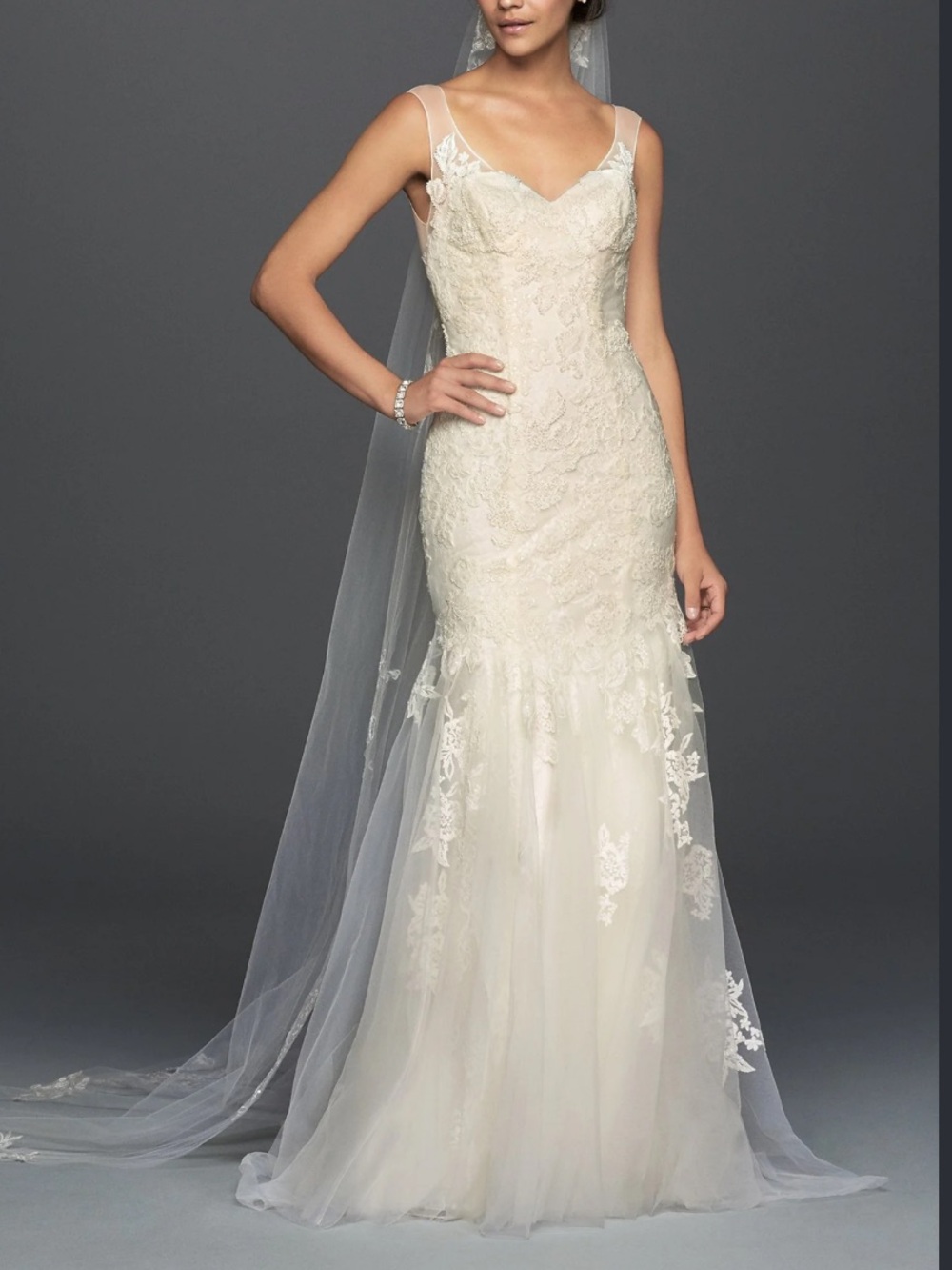 Melissa Sweet Illusion Lace Mermaid Wedding Dress Sz 6